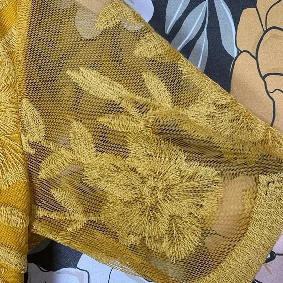 PinkBlush Mustard Lace Overlay Maternity Maxi Dress Boho Women Size Medium - Picture 5 of 11